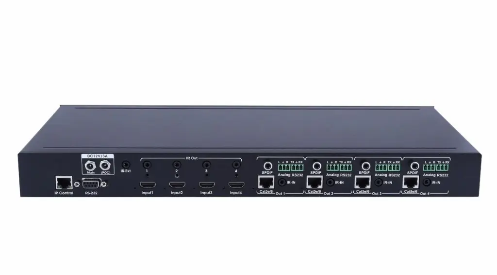 4x4 HDbaseT 4K HDMI Matrix SWITCHER w/ Four PoC Receivers