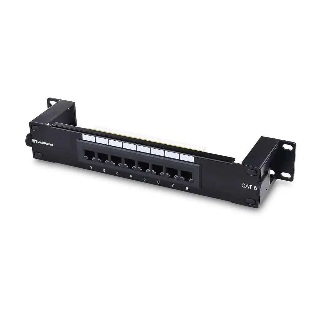8 Port CAT6 Patch Panel with Mounting 89D Bracket (Black)