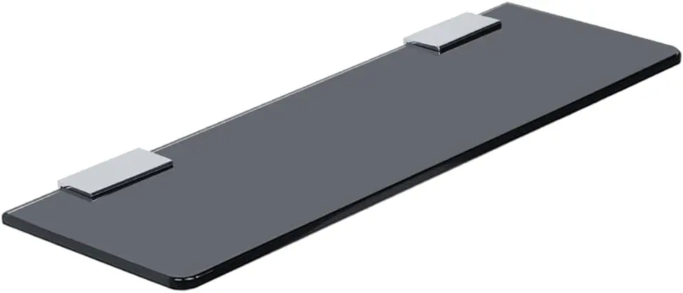 Black Floating Tempered Glass Shelf (w/ Brackets)